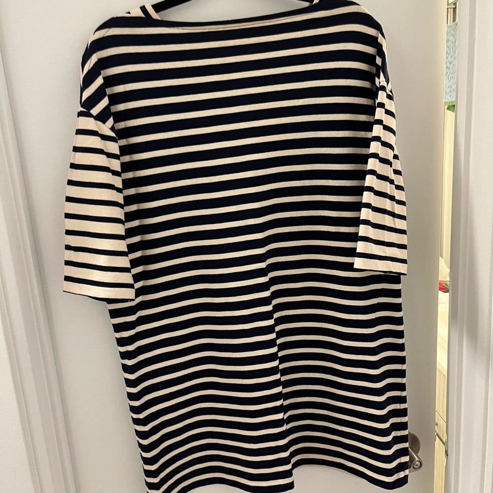 YouMustCreate Navy and White 3/4 sleeve striped tunic top